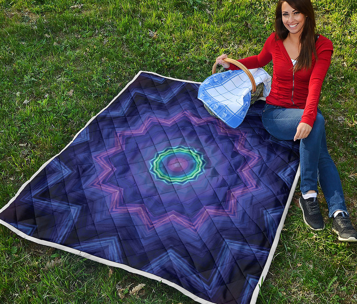 Purple And Blue Kaleidoscope Print Quilt