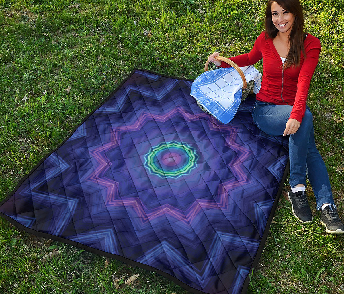 Purple And Blue Kaleidoscope Print Quilt