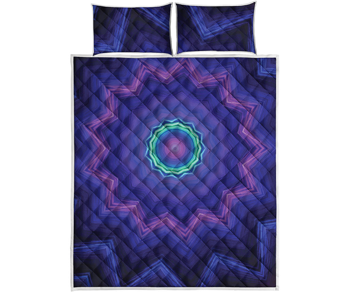 Purple And Blue Kaleidoscope Print Quilt Bed Set