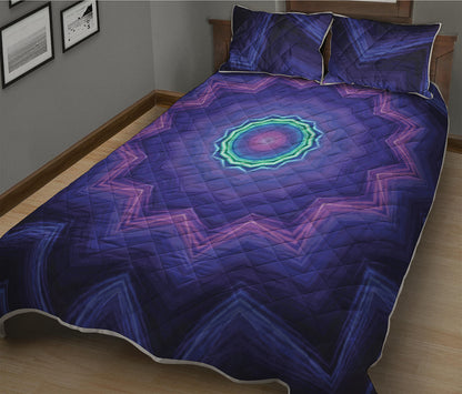 Purple And Blue Kaleidoscope Print Quilt Bed Set