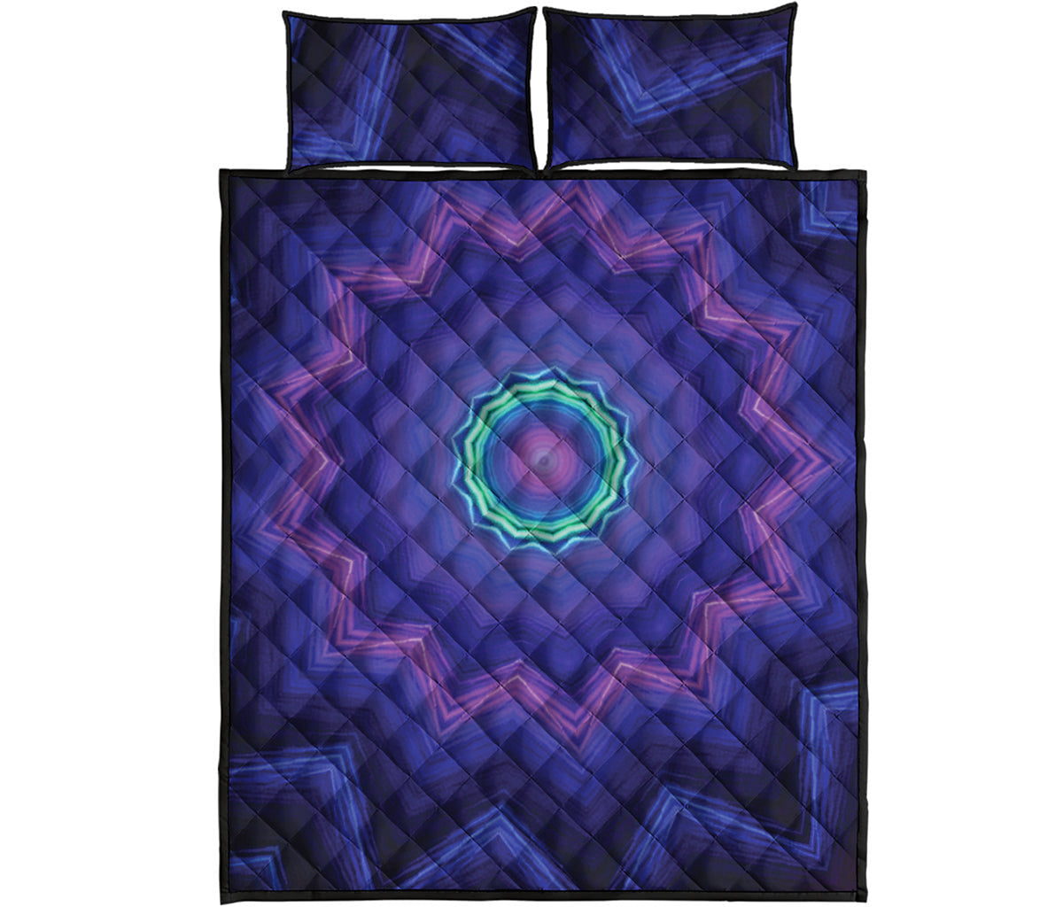 Purple And Blue Kaleidoscope Print Quilt Bed Set