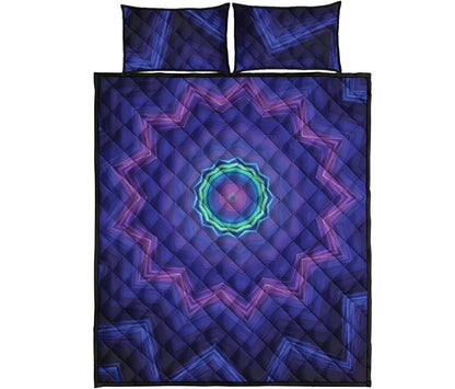 Purple And Blue Kaleidoscope Print Quilt Bed Set