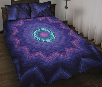 Purple And Blue Kaleidoscope Print Quilt Bed Set