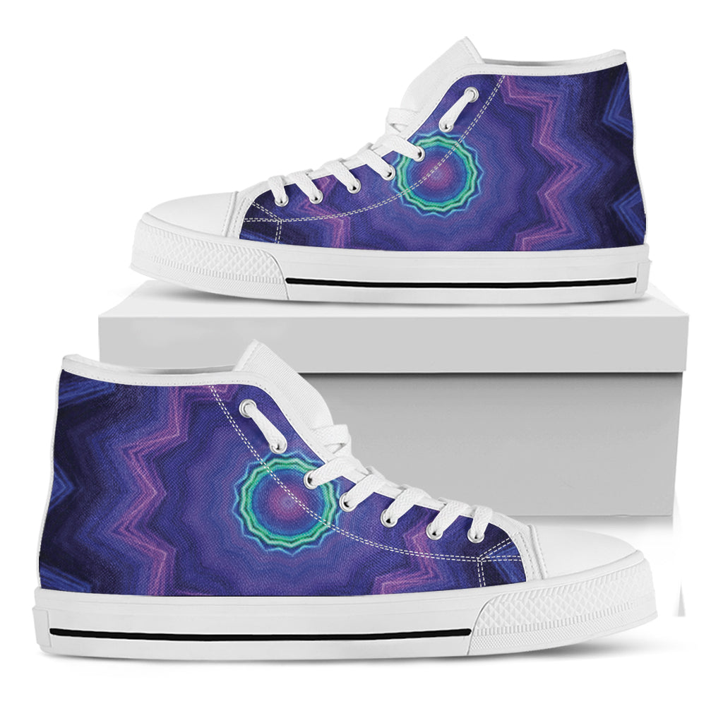 Purple And Blue Kaleidoscope Print White High Top Shoes