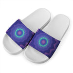 Purple And Blue Kaleidoscope Print White Slide Sandals