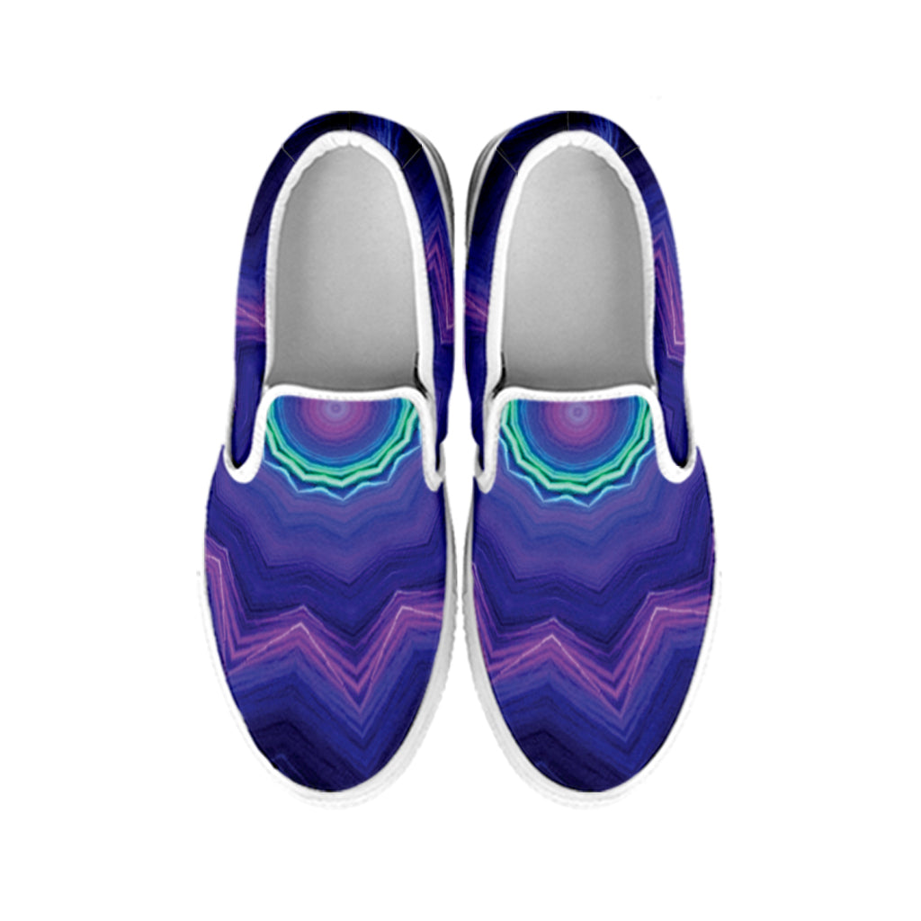 Purple And Blue Kaleidoscope Print White Slip On Shoes