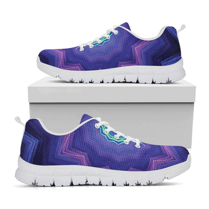Purple And Blue Kaleidoscope Print White Sneakers