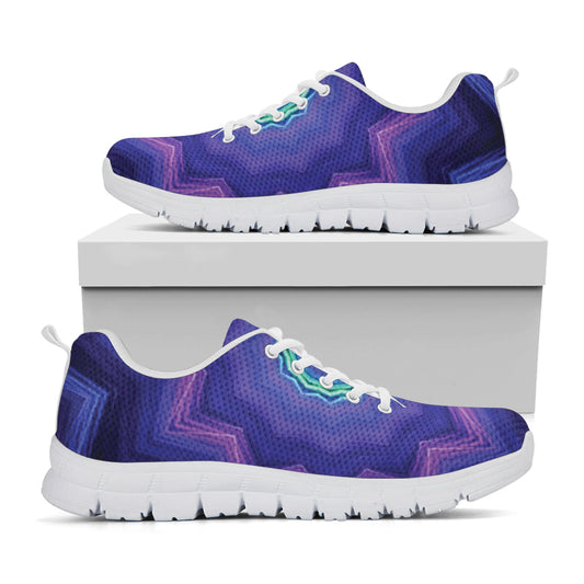 Purple And Blue Kaleidoscope Print White Sneakers
