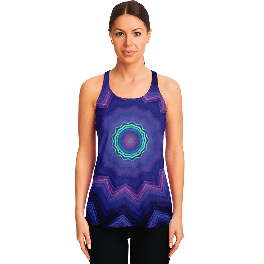 Purple And Blue Kaleidoscope Print Women's Racerback Tank Top