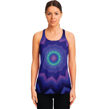 Purple And Blue Kaleidoscope Print Women's Racerback Tank Top