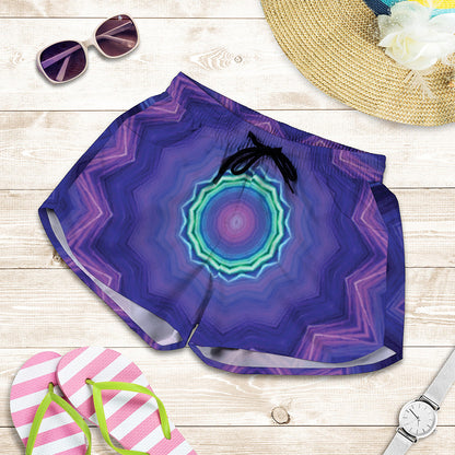Purple And Blue Kaleidoscope Print Women's Shorts