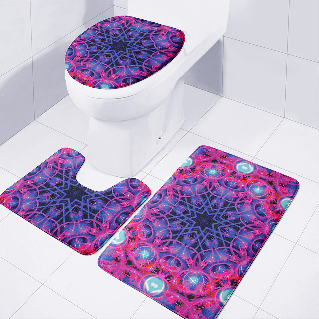 Purple And Blue Light Mandala Print 3 Piece Bath Mat Set