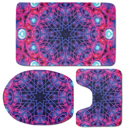 Purple And Blue Light Mandala Print 3 Piece Bath Mat Set