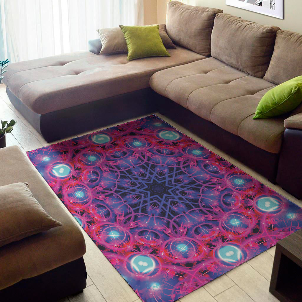 Purple And Blue Light Mandala Print Area Rug