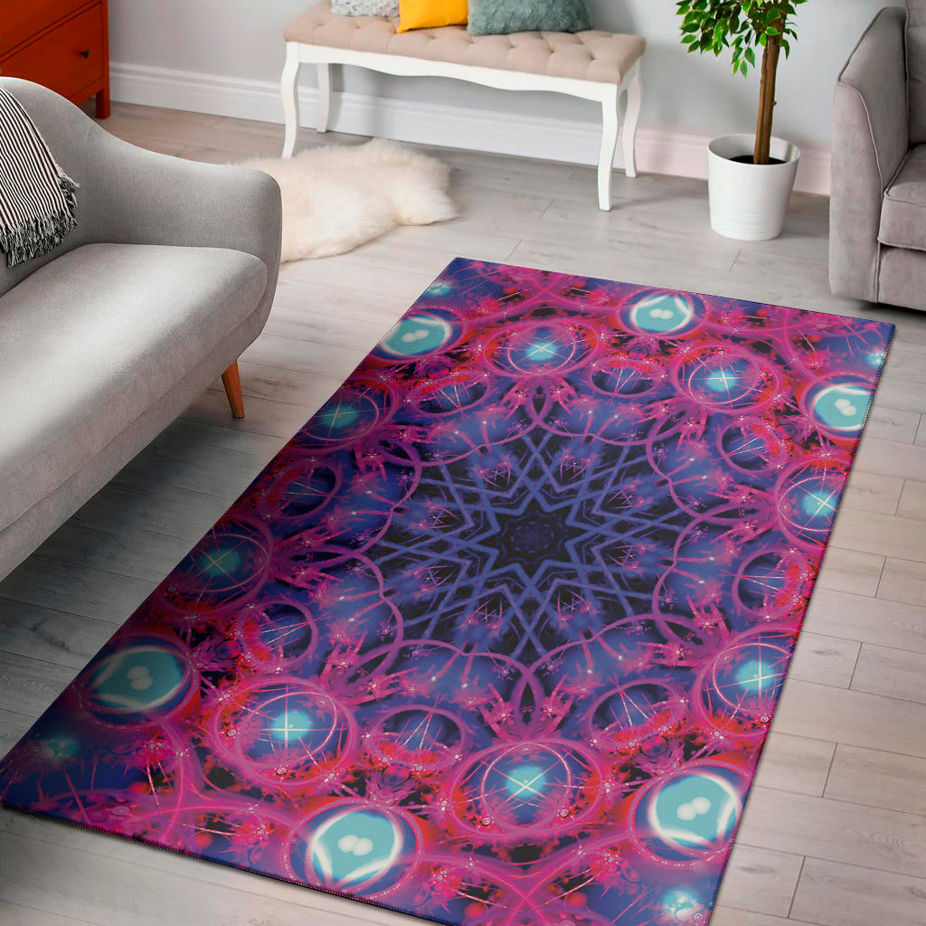 Purple And Blue Light Mandala Print Area Rug
