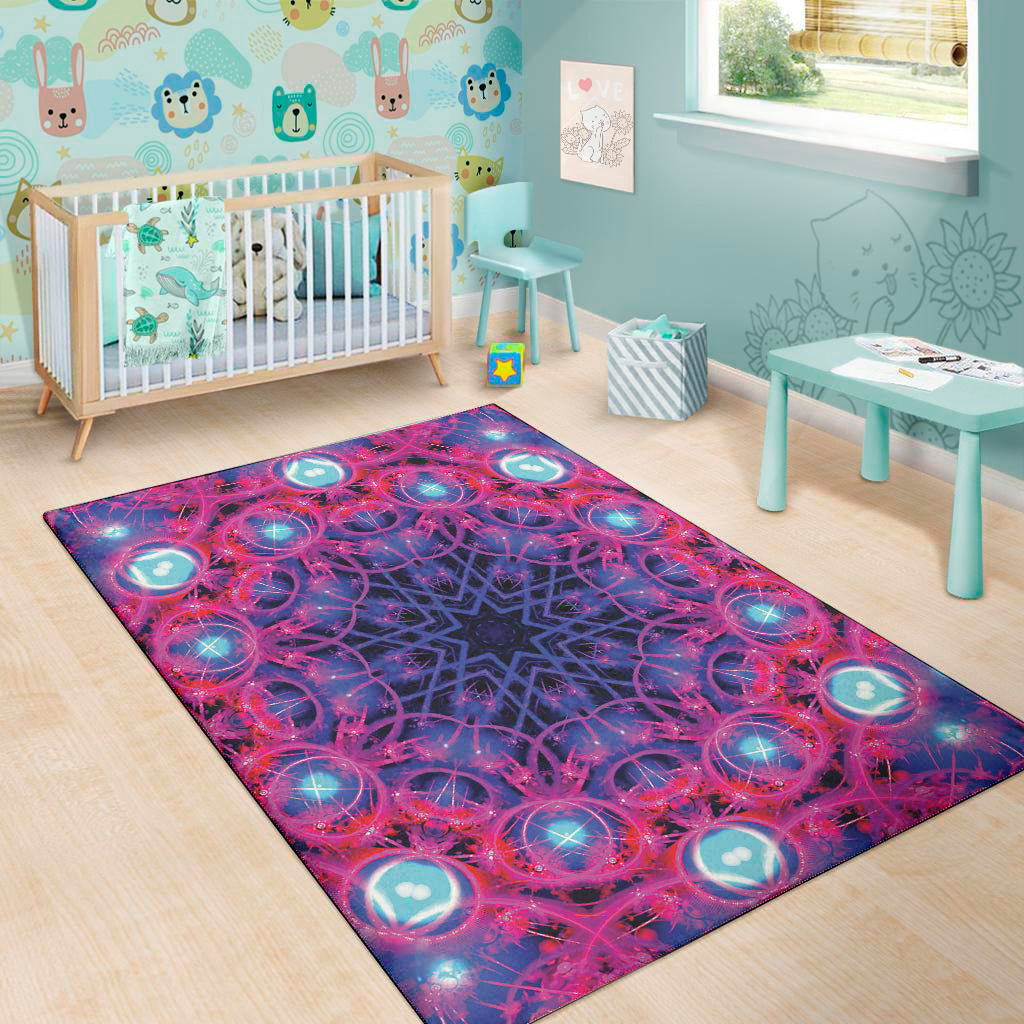 Purple And Blue Light Mandala Print Area Rug