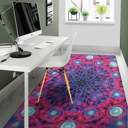 Purple And Blue Light Mandala Print Area Rug