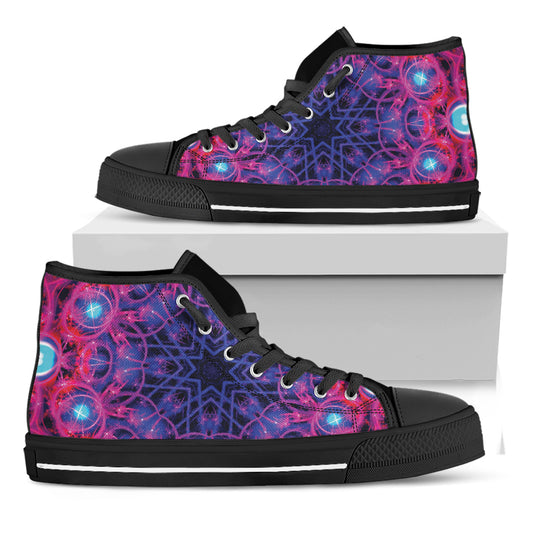 Purple And Blue Light Mandala Print Black High Top Shoes