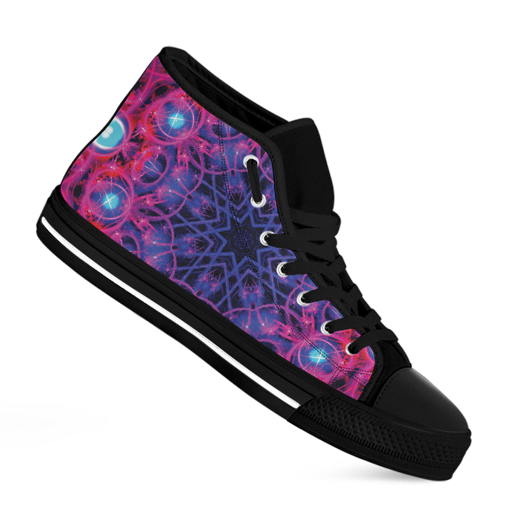 Purple And Blue Light Mandala Print Black High Top Shoes