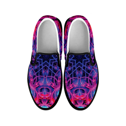 Purple And Blue Light Mandala Print Black Slip On Shoes