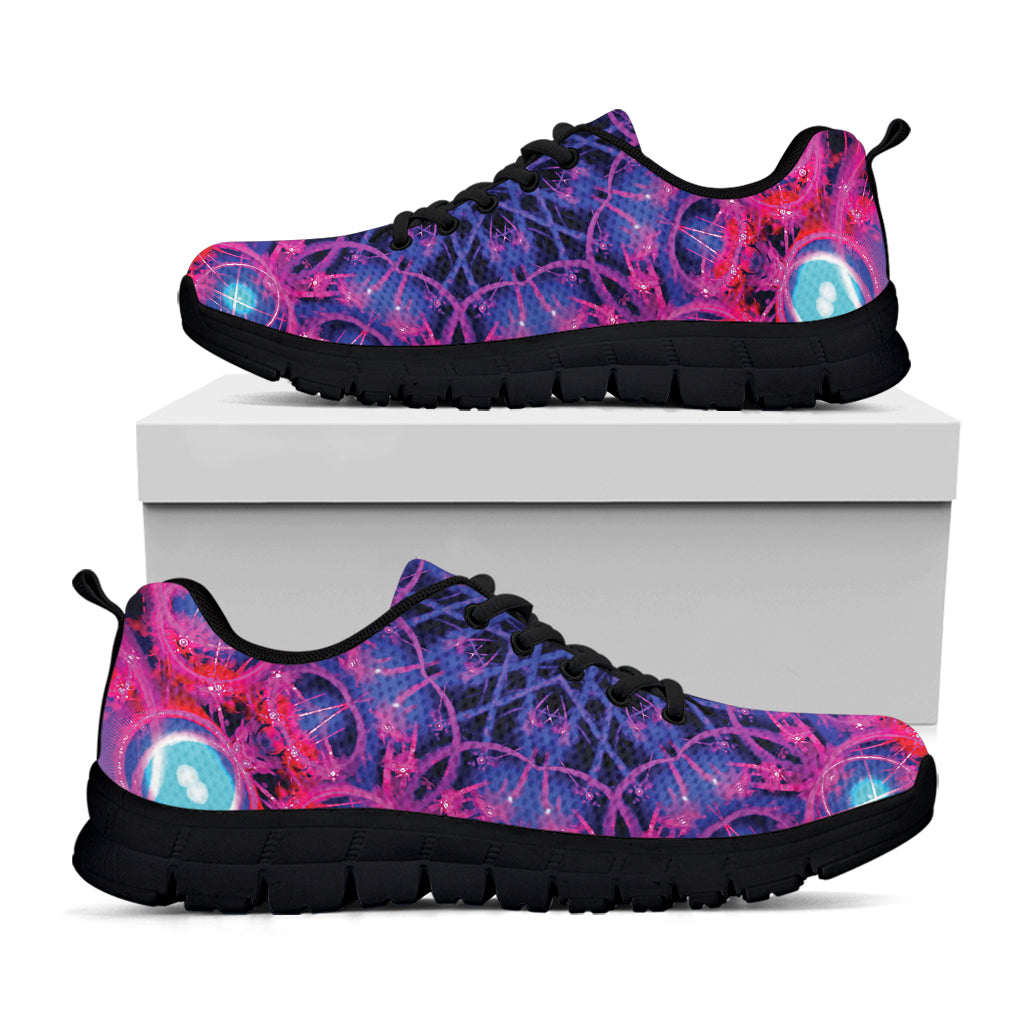 Purple And Blue Light Mandala Print Black Sneakers