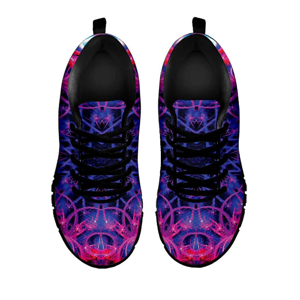 Purple And Blue Light Mandala Print Black Sneakers