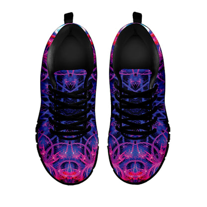 Purple And Blue Light Mandala Print Black Sneakers