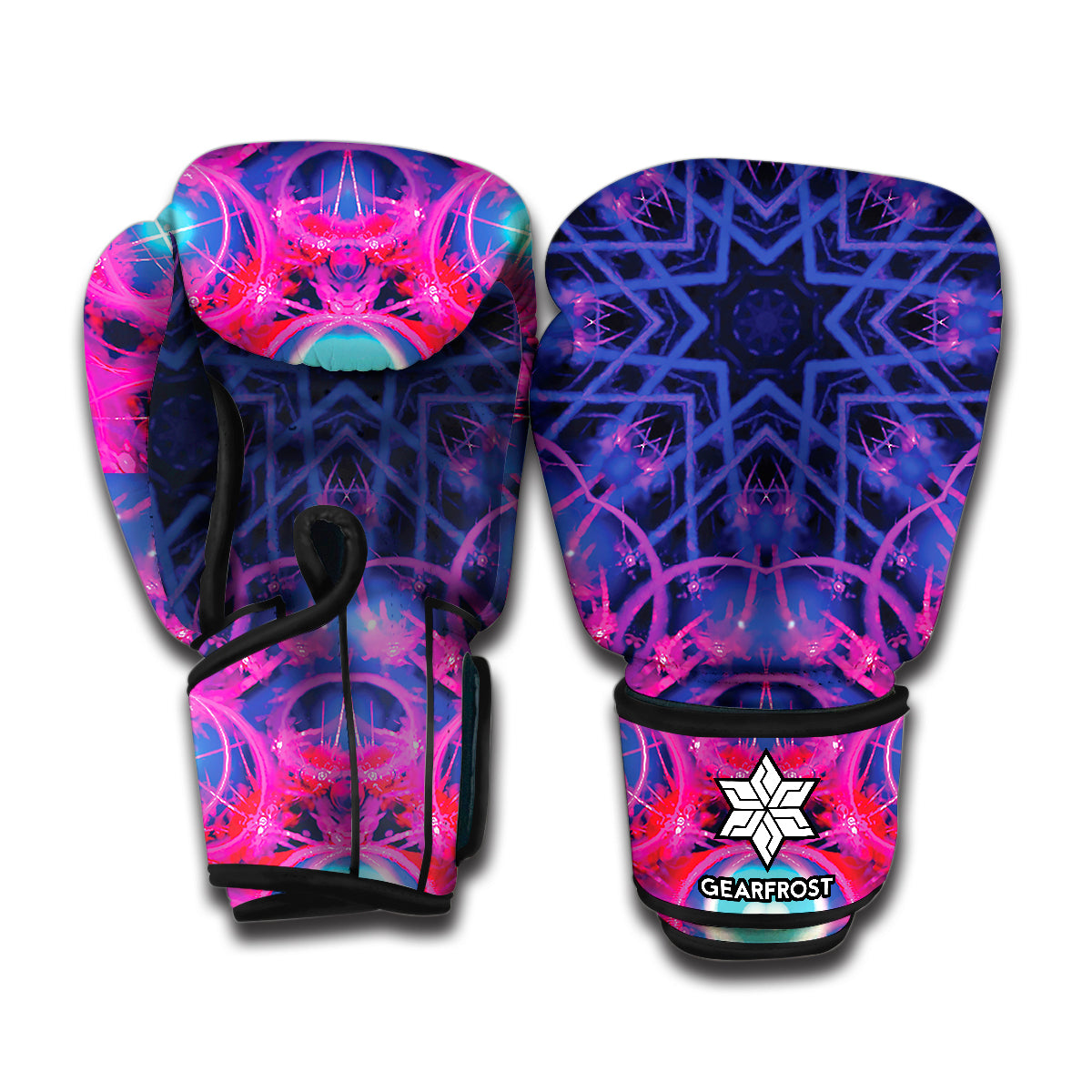 Purple And Blue Light Mandala Print Boxing Gloves