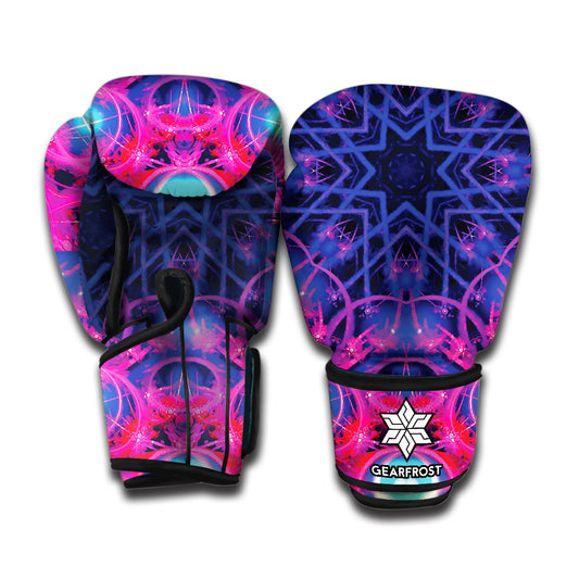 Purple And Blue Light Mandala Print Boxing Gloves