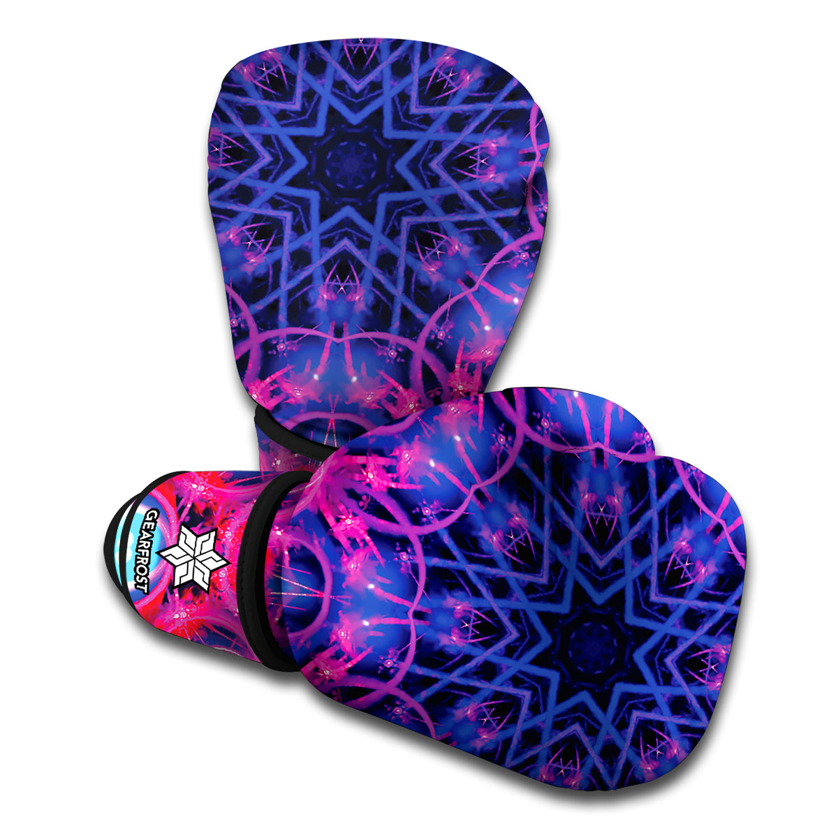 Purple And Blue Light Mandala Print Boxing Gloves