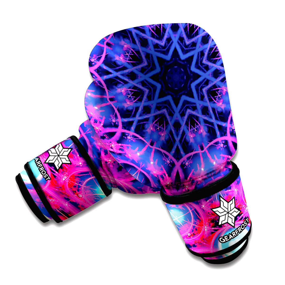 Purple And Blue Light Mandala Print Boxing Gloves