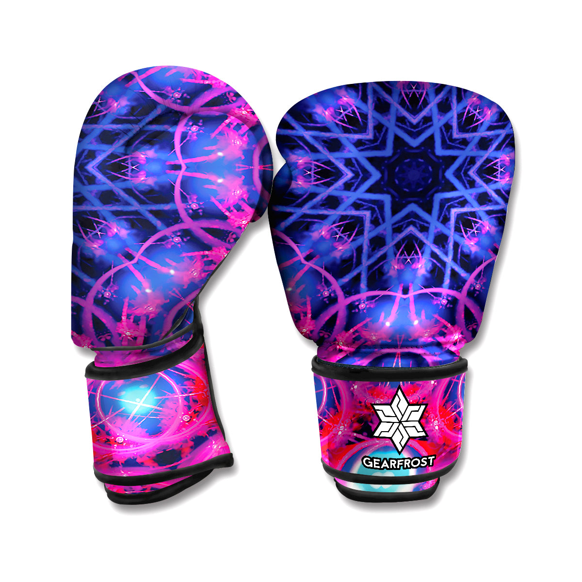 Purple And Blue Light Mandala Print Boxing Gloves