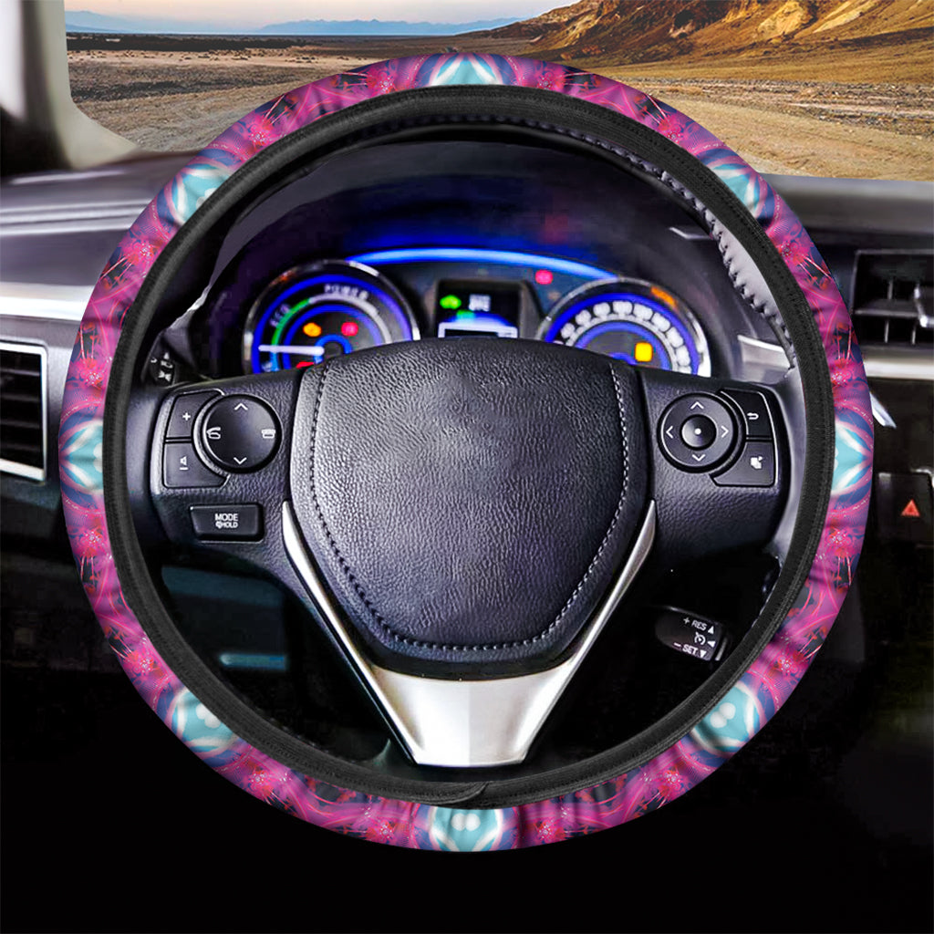 Purple And Blue Light Mandala Print Car Steering Wheel Cover