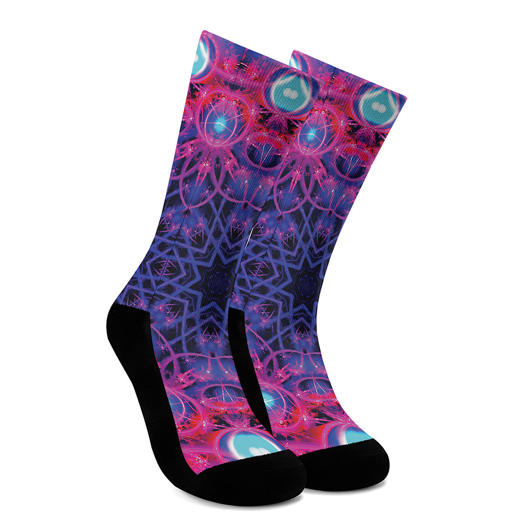 Purple And Blue Light Mandala Print Crew Socks
