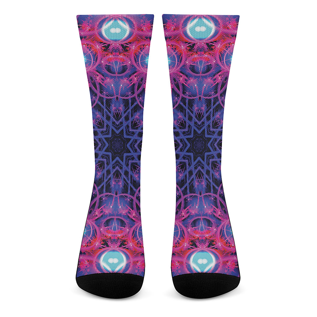 Purple And Blue Light Mandala Print Crew Socks