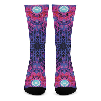 Purple And Blue Light Mandala Print Crew Socks