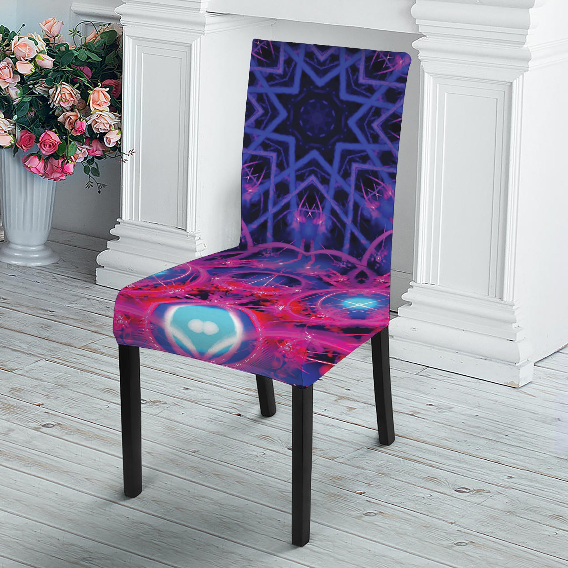 Purple And Blue Light Mandala Print Dining Chair Slipcover