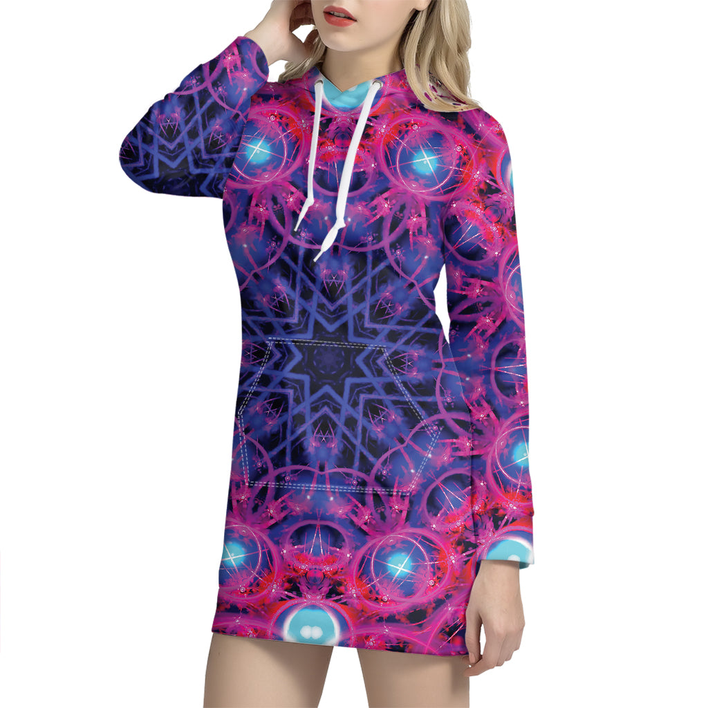Purple And Blue Light Mandala Print Hoodie Dress