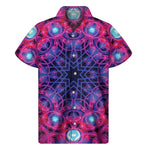 Purple And Blue Light Mandala Print Men's Short Sleeve Shirt