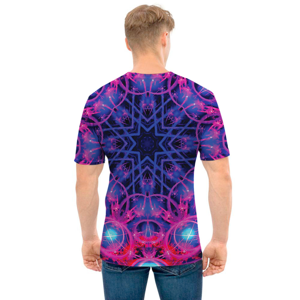 Purple And Blue Light Mandala Print Men's T-Shirt