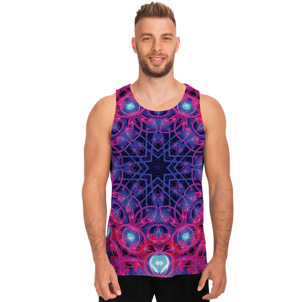 Purple And Blue Light Mandala Print Men's Tank Top