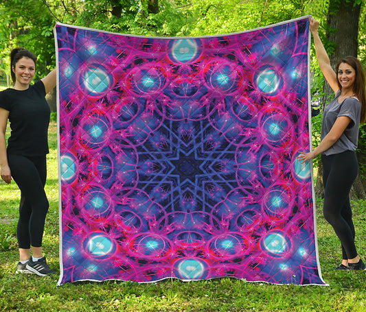 Purple And Blue Light Mandala Print Quilt