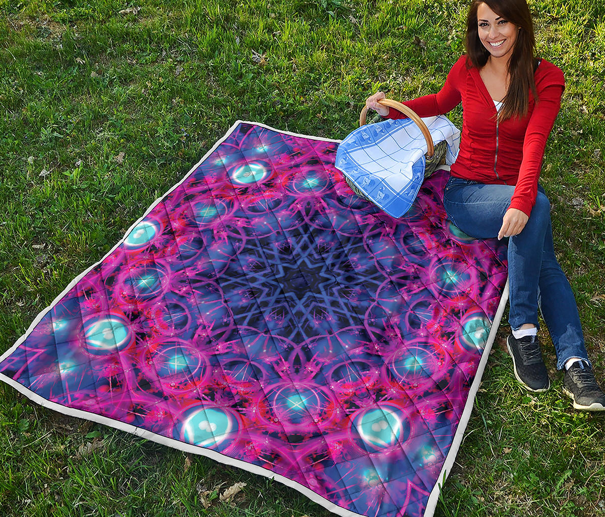 Purple And Blue Light Mandala Print Quilt