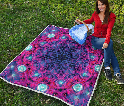 Purple And Blue Light Mandala Print Quilt