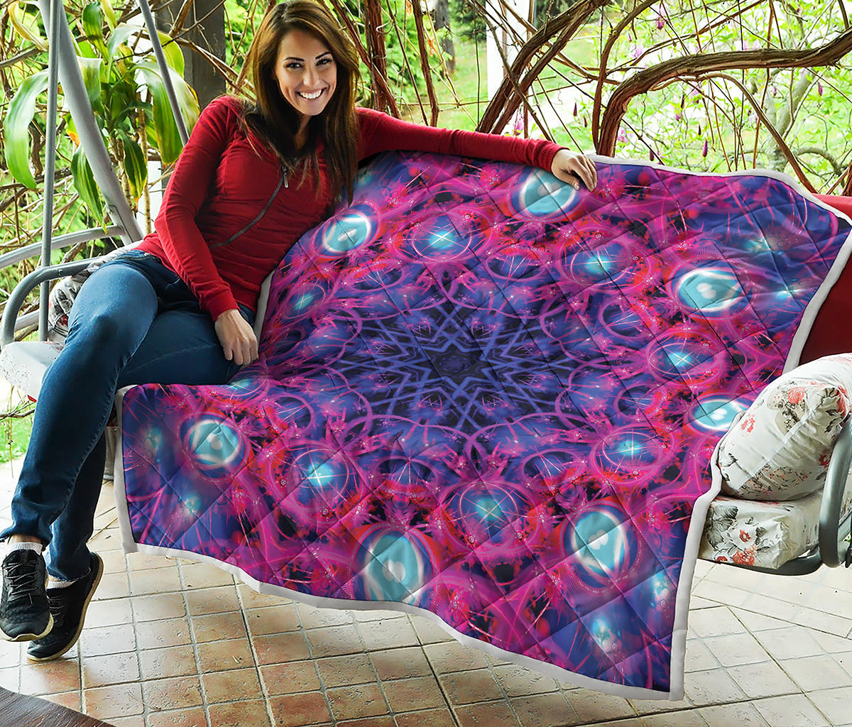 Purple And Blue Light Mandala Print Quilt