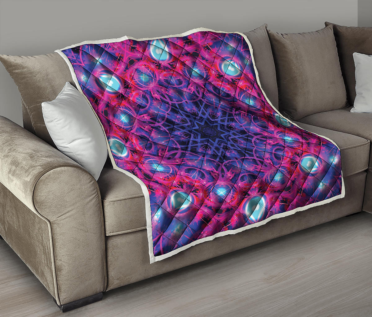 Purple And Blue Light Mandala Print Quilt