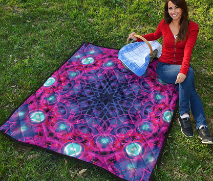 Purple And Blue Light Mandala Print Quilt