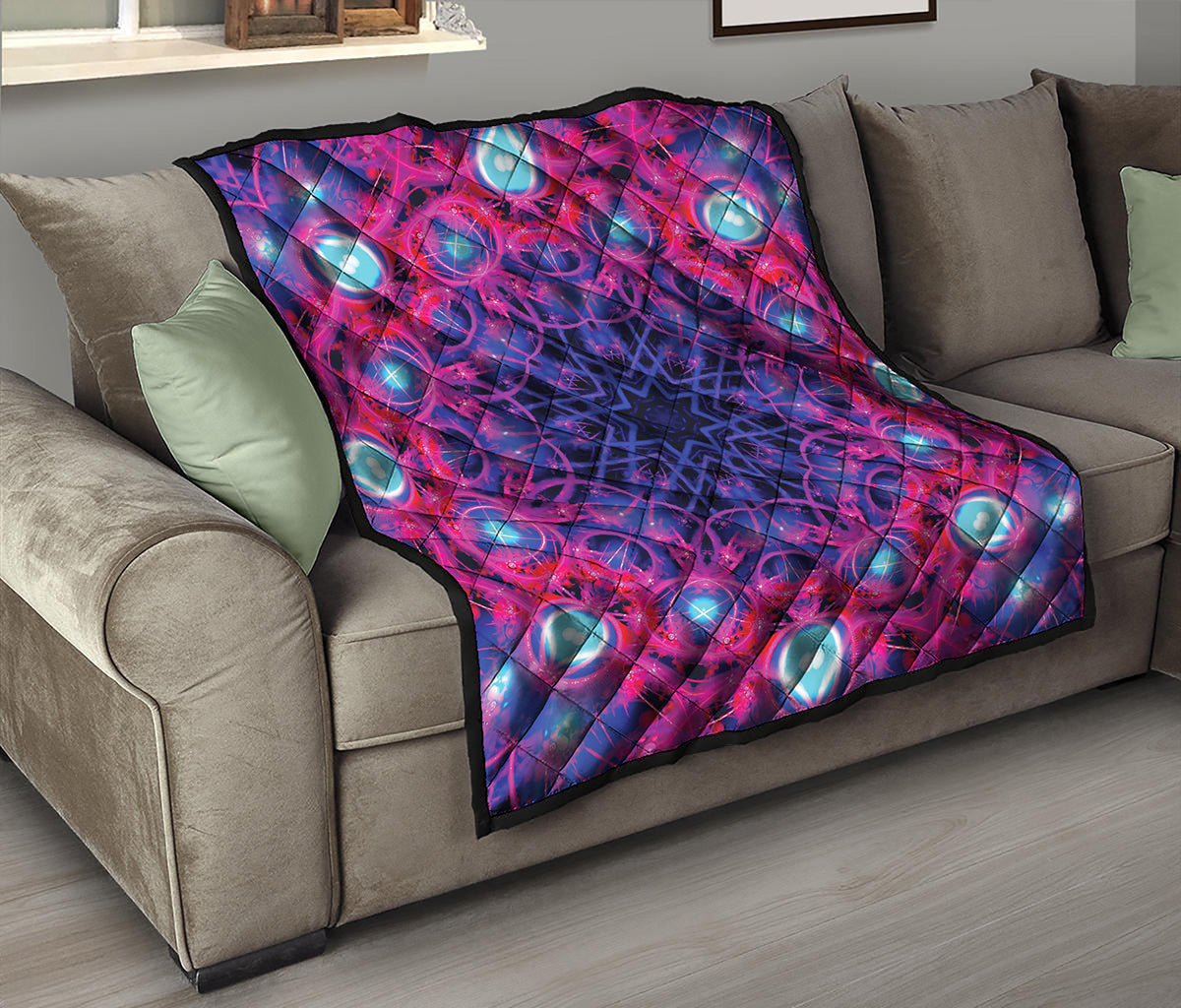 Purple And Blue Light Mandala Print Quilt