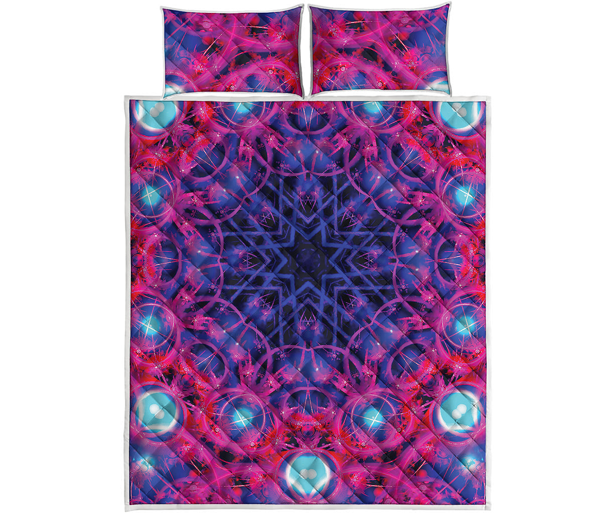 Purple And Blue Light Mandala Print Quilt Bed Set