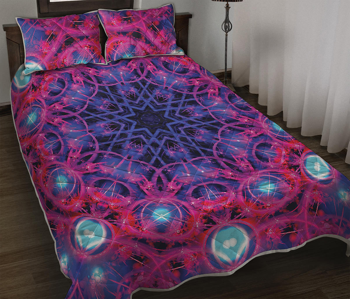 Purple And Blue Light Mandala Print Quilt Bed Set